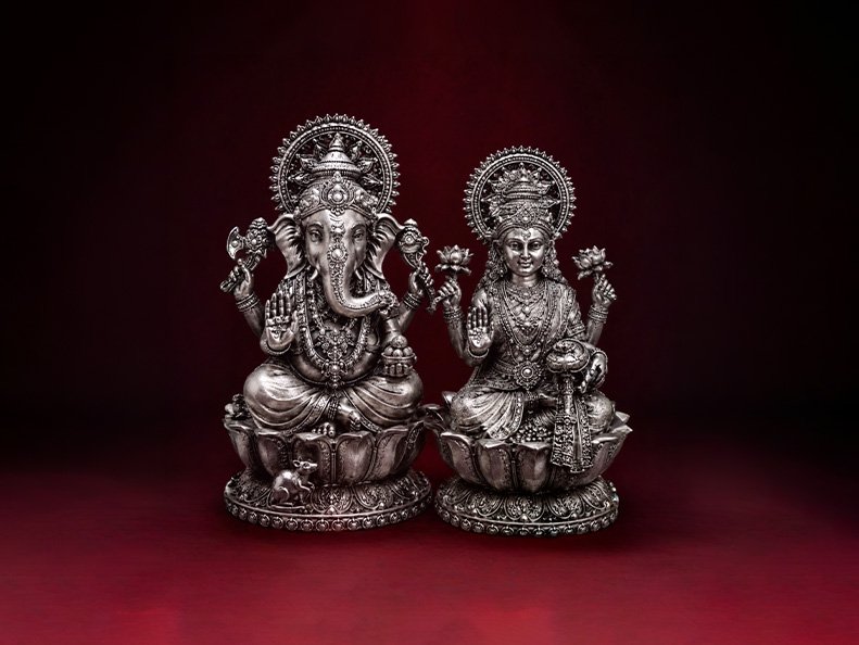 Pure Silver Idols - Lord Ganesha and Goddess Lakshmi